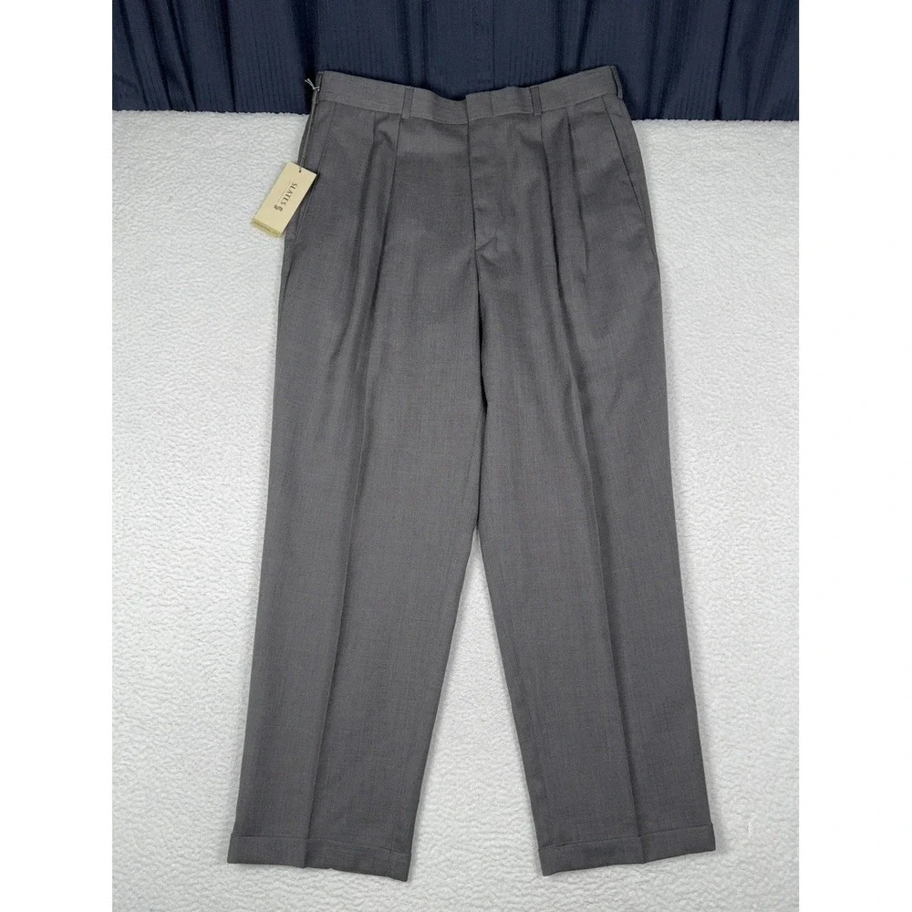 NEW LEVI'S SLATES Original Fit Pleated Cuffed Trouser Pants Gray Wool - 34x29
